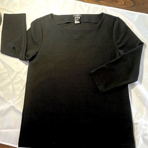 Ann Taylor petite medium MP black ribbed long sleeve blouse top